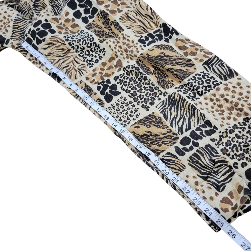 Hot Cotton 100% Linen Pants Womens 1X Brown Animal Print Pull On Cropped Casual - Picture 11 of 11